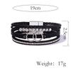 1Pc Handmade Woven Leather Bracelet with Double Ring Magnetic Clasp and Rhinestone Inlay for Women