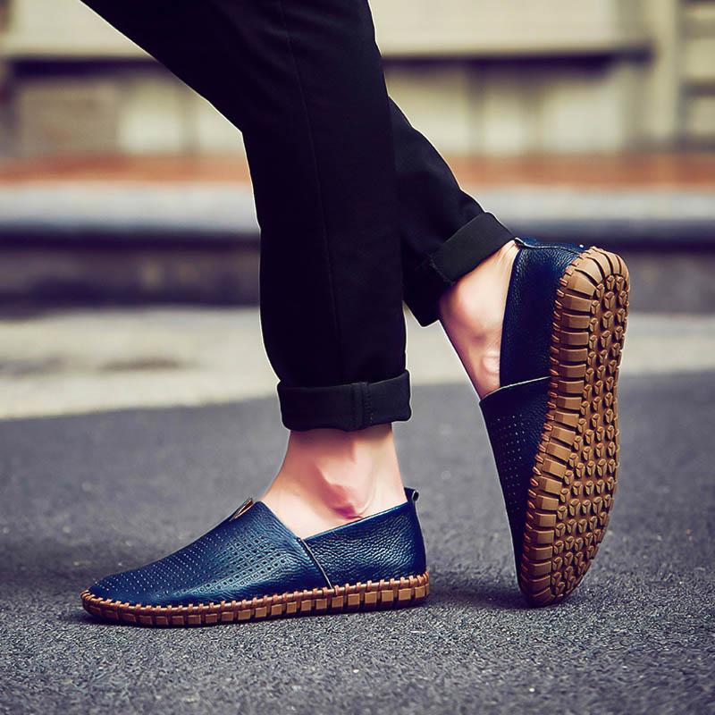 Sommer-Herren-Mokassins, Slipper, zum Fahren, leicht, Gommino, flach, zum Gehen, orthopädische, handgefertigte Schuhe für Herren