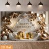 2D Gold Balloon Birthday Backdrop, Elegant White Gold Party Background Banner