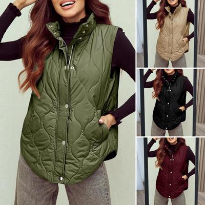 Damen Winter-Baumwollweste, Umlegekragen, dick, ärmellos, gepolsterte Oberbekleidung mit Taschen, Reißverschluss, mittellanger Outdoor-Westenmantel