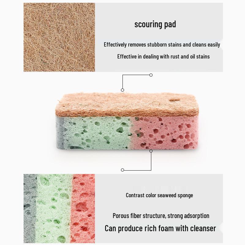 Kitchen Cleaning Sponge Set: Wood Pulp Sponge, Scouring Pad, Dishwashing Cloth, and Rag