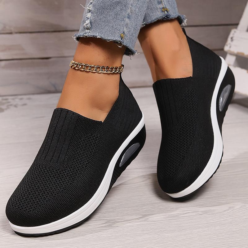 Modne Oddychające Dzianinowe Sneakersy na Koturnie Kobieta Wiosna Jesień Wsuwane Platformowe Sneakersy Sportowe Kobieta Plus Size Gruba Podeszwa Buty do Chodzenia