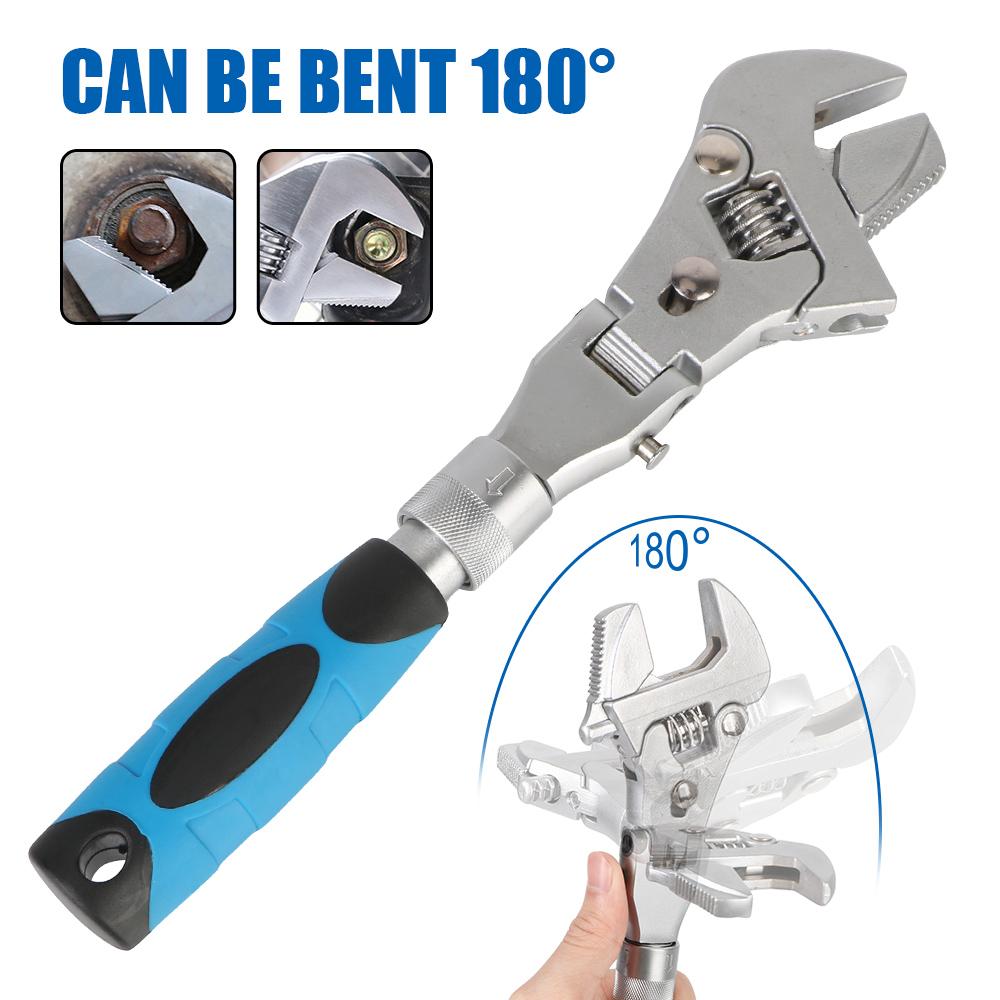 Adjustable Torque Wrench Manual Tool Pulley Wrench 5 In 1 Household Maintenance 180 Degree Folding Spanner Ratchet Wrench 10 Inch