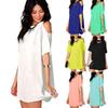 Large Shirt Size Women Shoulder Naked Silk Mousseline Summer Tshirt Dress