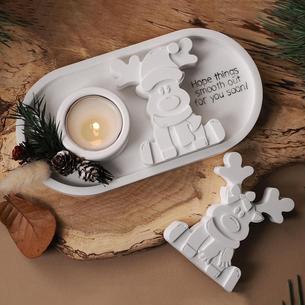 3D Reindeer Silicone Mold DIY Handmade Creative Christmas Ornament Plaster Mold Cute Couple Deer Craft Gift Xmas Decor Supplies