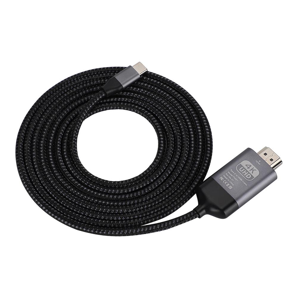 Кабель Type C - HDMI 4K60hz Алюминиевый корпус Плетеный 2М USB C - HDTV для MacBook Pro 15 и 13 2017 2016