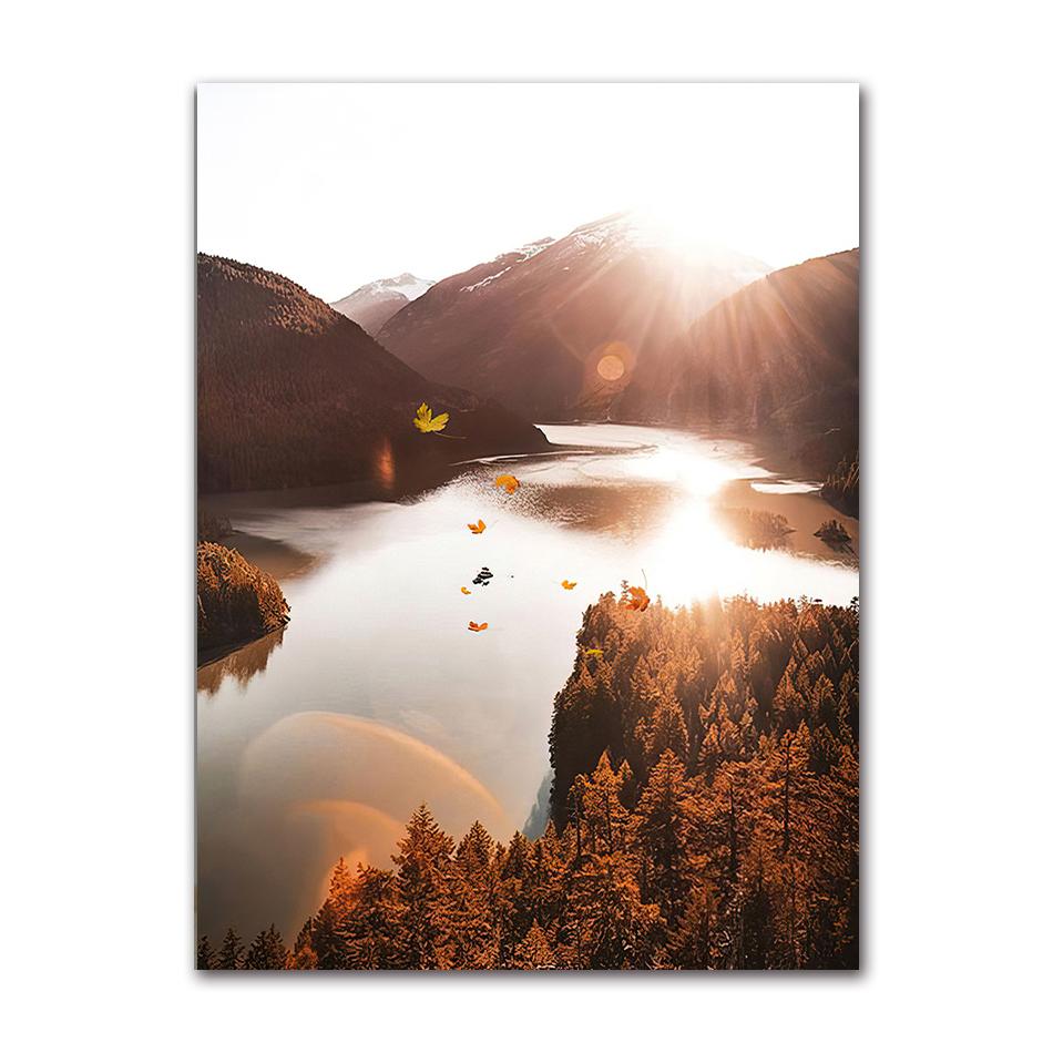 Waterfall Reed Wall Art Canvas Painting Nordic Posters And Prints Wall Pictures For Living Room Autumn Leaves Forest Deer Lake