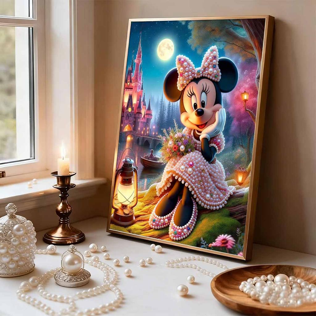 Disney Pearl Painting Minnie Moonlight Castle Bouquet Creative Art 5D Pearl Embroidery Cross Stitch Kit Handmade DIY Home and Room Decor Gift
