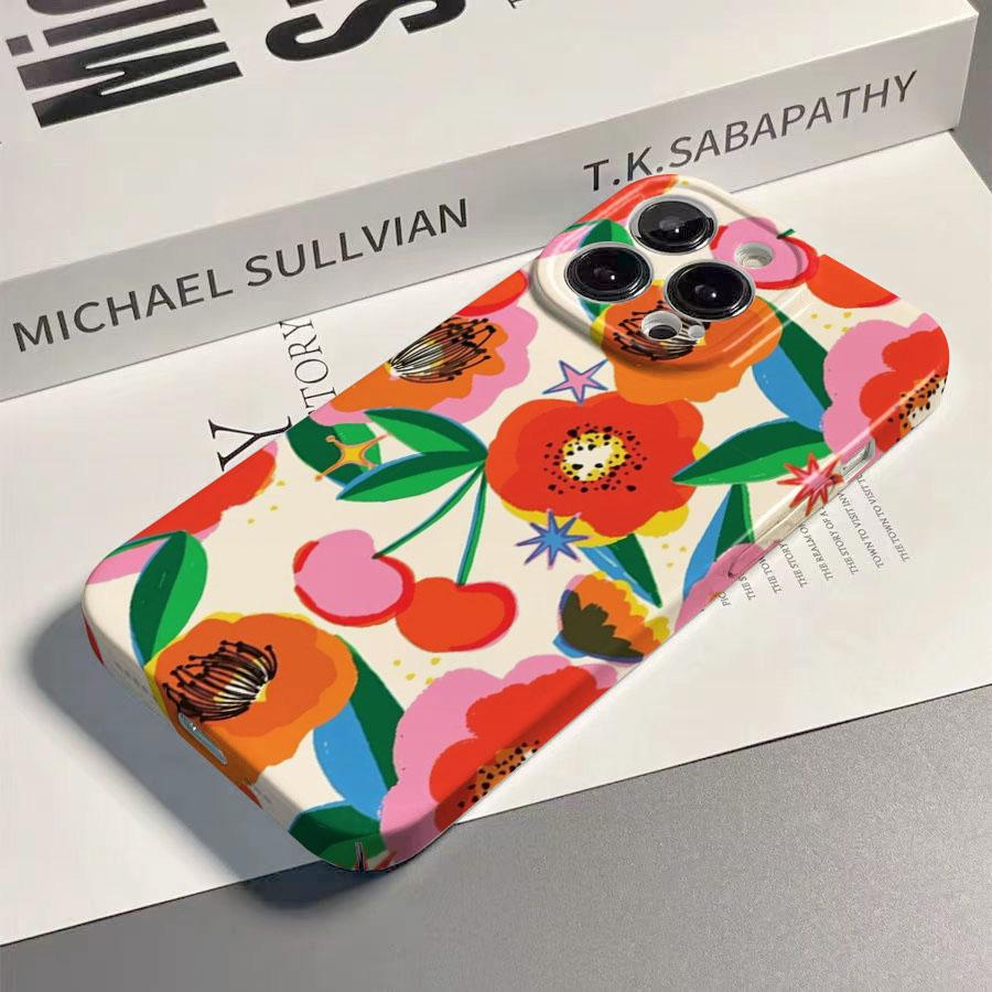 Bunte Blume Kirschblüte Handyhülle für iPhone 17e 17 16e 16 15 14 13 12 11 Air Pro Max XS XR XSMax 6 7 8 Plus Glänzende Folie Hartes PC