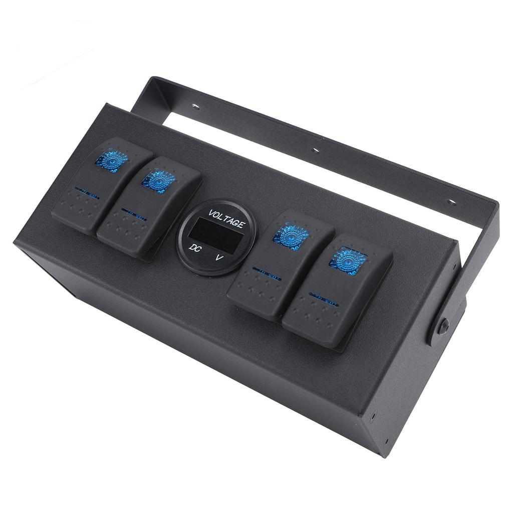 4 Gang Rocker Switch Box Waterproof On Off Switch Panel With Blue Light Voltage Display for Rv Boat Yacht