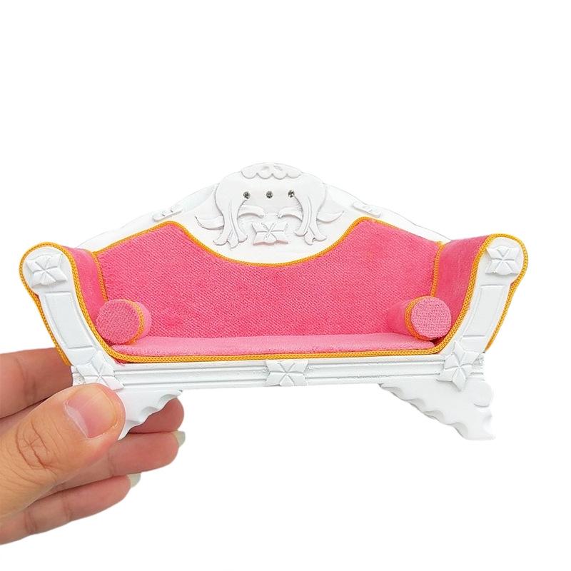 1Pcs 1:12 Scale Dollhouses Mini Pink Double Sofa Model Living Room Scene Miniature Toy Accessory DIY Decoration