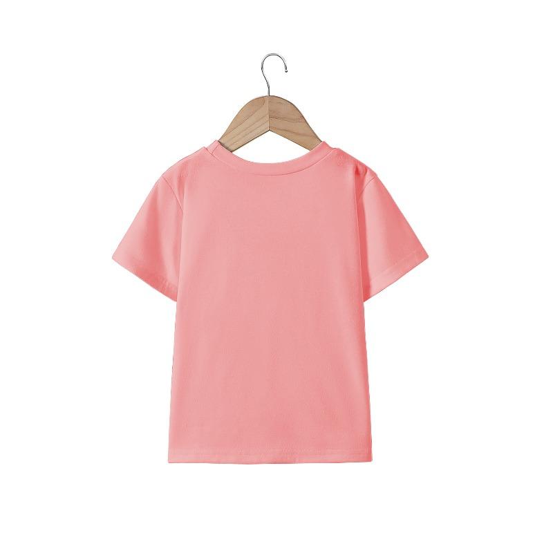 European Sizes Spring/Summer Girls' Fashion Short-Sleeve T-Shirt with Cartoon 67 Number Birthday Cake Print, Cute Kids' Casual Round-Neck Top