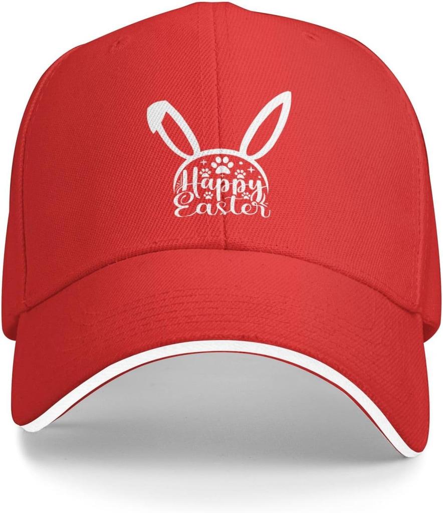 Happy Easter Bunny Paw Print Baseball Cap Polyester Casual Adjustable Sun Protection Hat