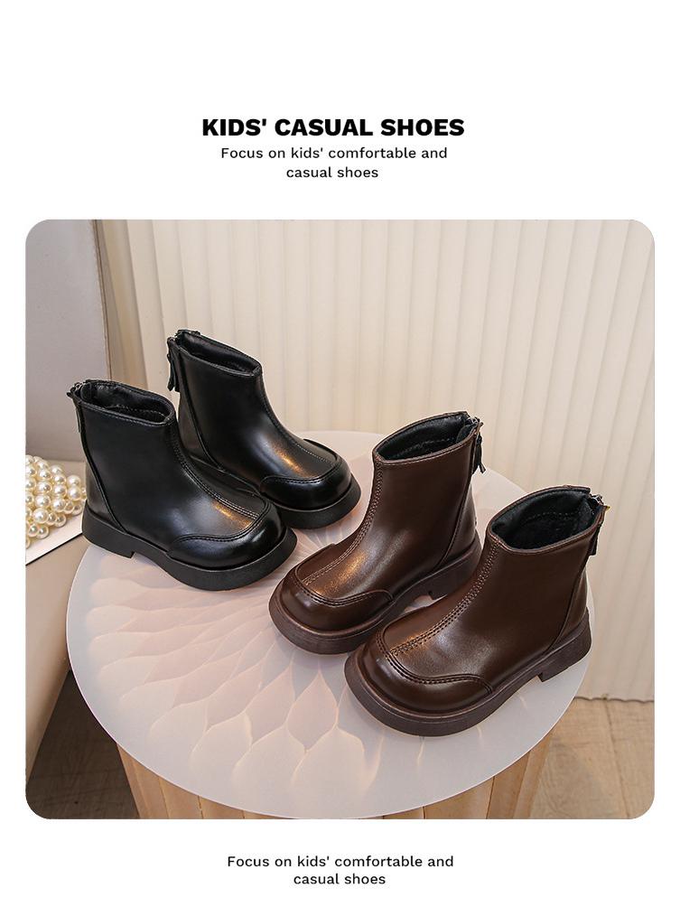 Girls' 2025 Autumn/Winter Korean Style Fleece-Lined Martin Ankle Boots