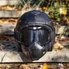Newest Black Leather Open Face Motorcycle Helmet With Mask Scooter Riding Caque Classic Electric Motorbike Jet Cascos Para Moto