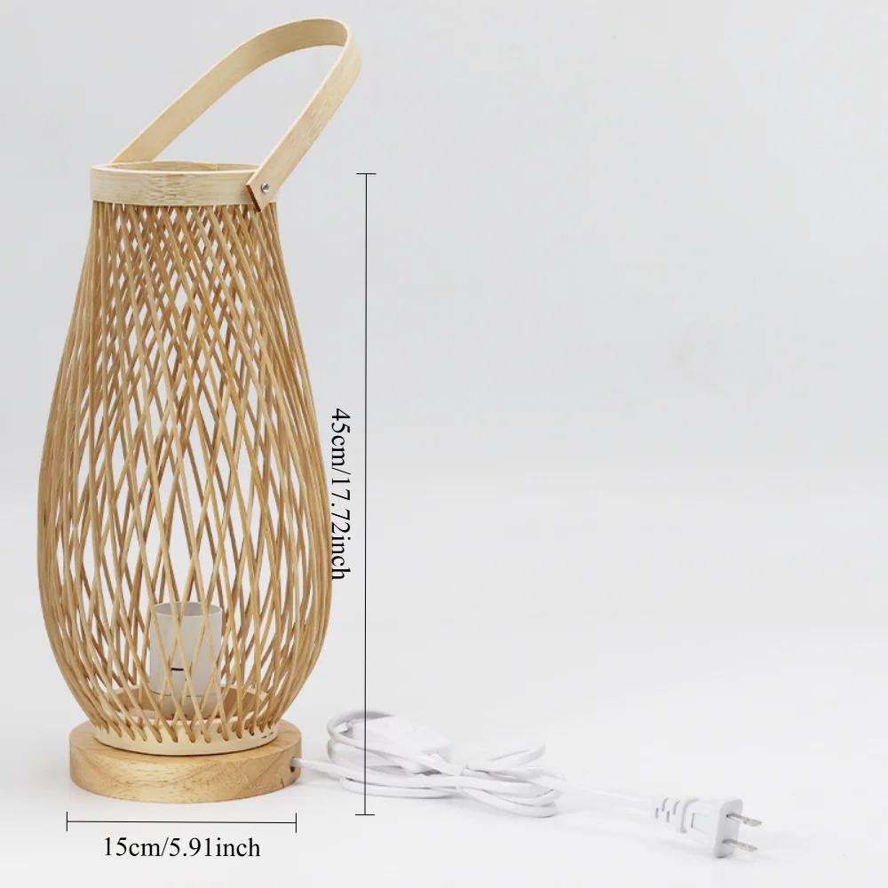

JOYINLED Bamboo Table Lamp Japanese Style Rattan Desk Light Natural Bedside Lamp for Bedroom Living Room Eco-Friendly Home Decor EU Plug