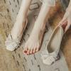 Fashion Square Toe Wedding Bride Shoe Rhinestone With Bow Woman Flats 2025 Trend Low Price Y2k Quick Delivery 39 Slip-on Shoes for Women