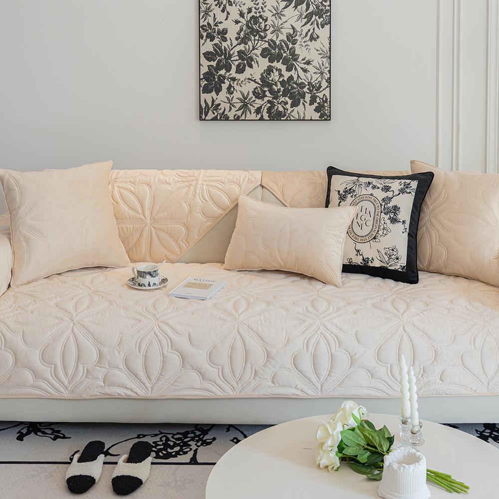 Cojín de Sofá de Terciopelo Cristal de Invierno Nuevo Estilo Crema Francés Claro Funda Funda Paño Cojín de Sofá de Cuero