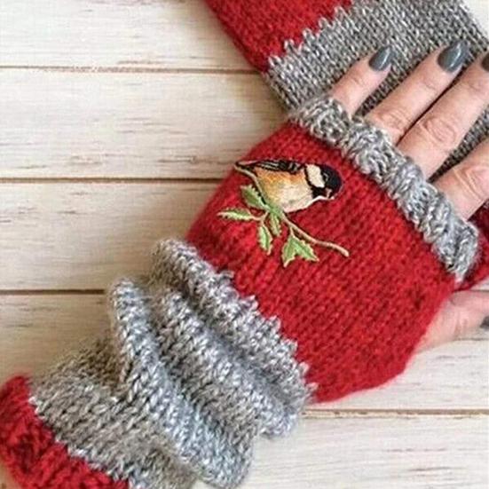 1 Pair Mittens Useful Multi-Functional Durable Women Knitted Handmade Embroidery Gloves for Hiking