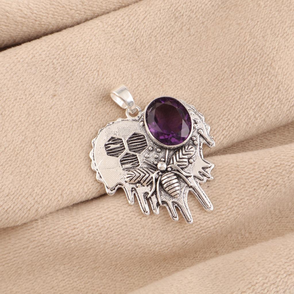 Amethyst Gemstone 925 Sterling Silver Jewelry Chain Pendant 1.49" Women Gift CP-28-9