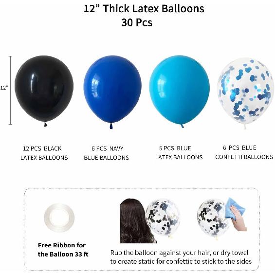 ANSOMO Blue and Black Happy Birthday Party Decorations for Boys Men Banner Balloons Navy Royal Light Blue Pom Poms Foil Curtain Décor Supplies 13th