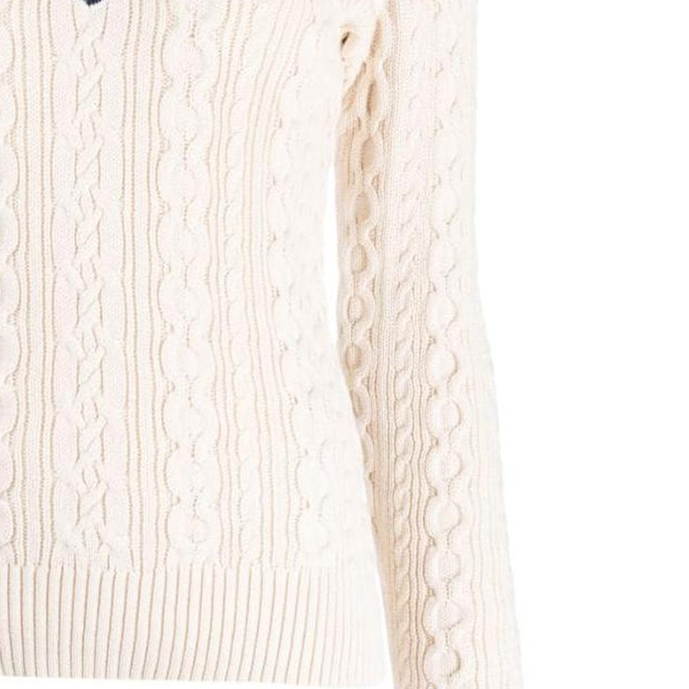Svetr Polo Ralph Lauren SS23 Color Block Pletený copánkový pulovr s výstřihem do V Dámský svetr Off-White 200902626-001