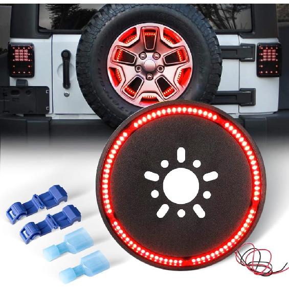 LEDMIRCY Spare Tire Brake Light 3rd Third Brake Light Rear Wheel Lights Tail Light LED Ring Red Light for Wrangler JK 2007-2018 2018- 1987- JKU JLU