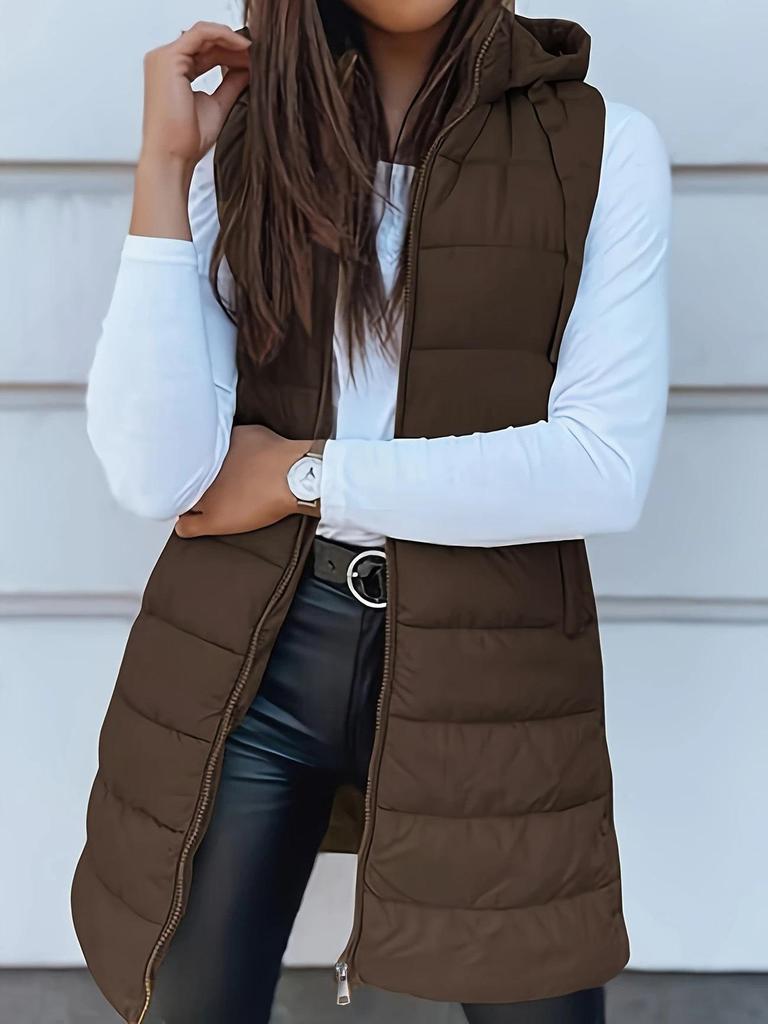 Women's Hooded Puffer Vest, Casual Winter Outfit