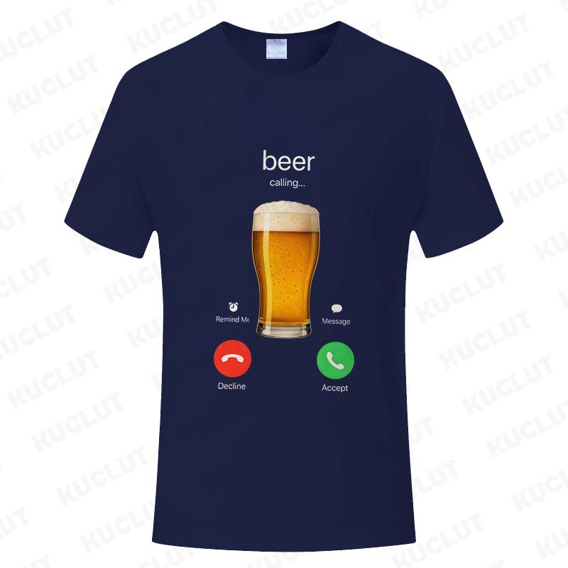 Beer Is Calling T-Shirt for Men, Funny Phone Call Beer Mug Graphic Tee, Summer Short Sleeve Tops, Gift for Drinking Lovers L