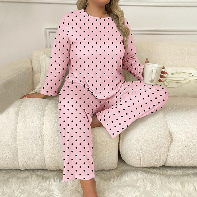 Autumn and Winter Hot-selling Loungewear Suit Polka Dot Printing Full Bottom Loose Can Be Worn Outside Pajamas