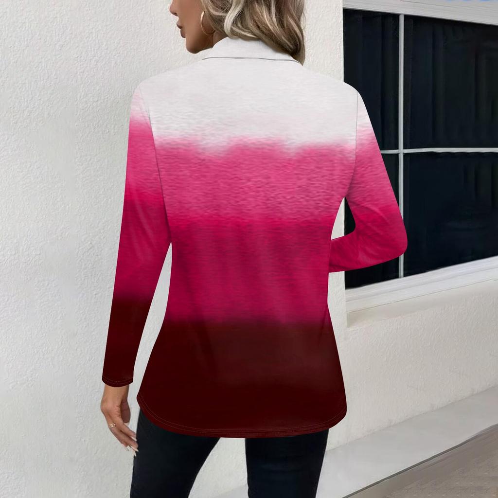 Women's Fashion Casual Lapel Short Long Sleeve Print Shirt Women's V-Neck Tops