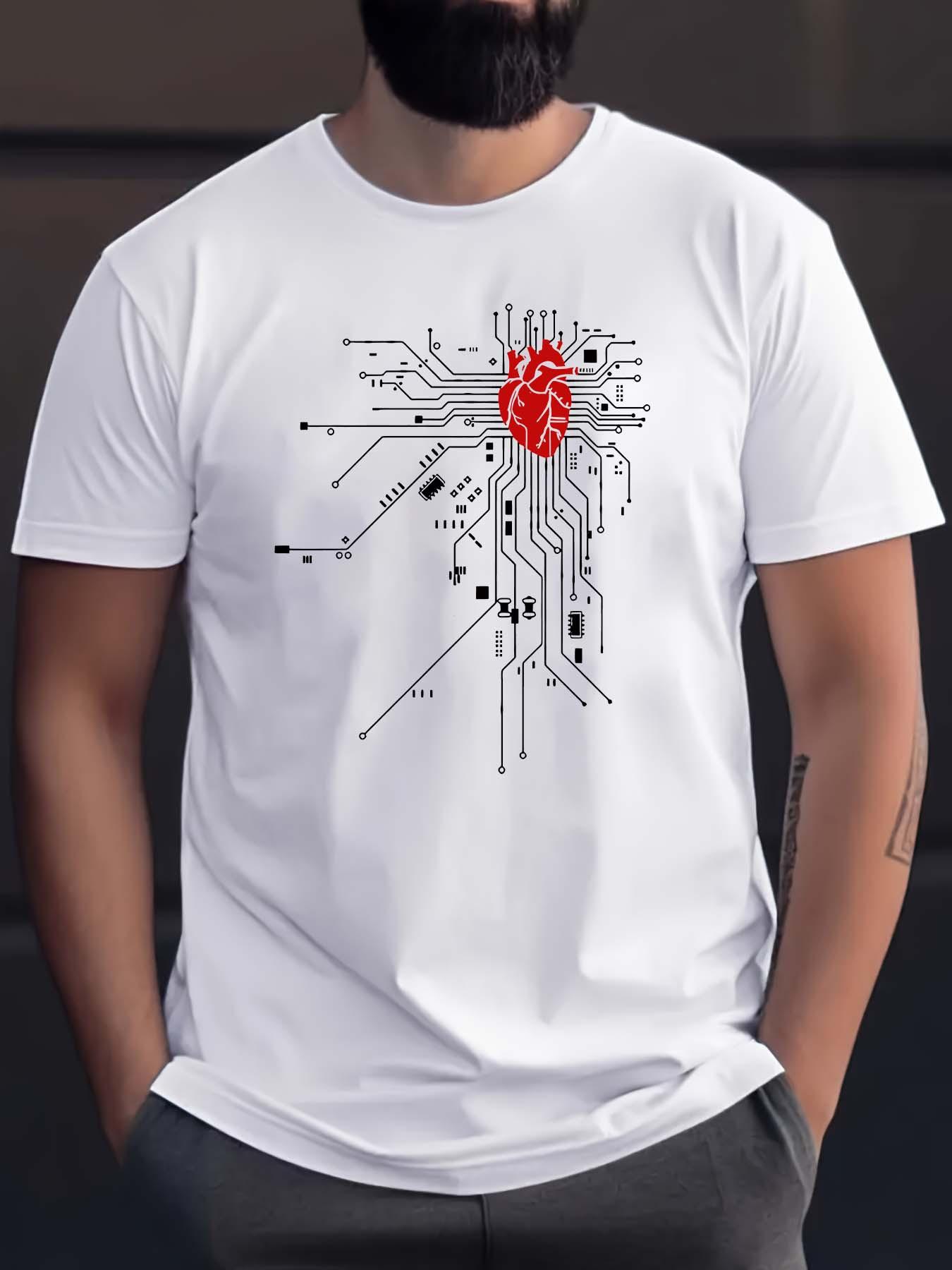 

Men s summer 100 cotton fashionable casual sports loose heart-shaped circuit printed round neck short sleeved T-shirt top 5XL різнокольоровий