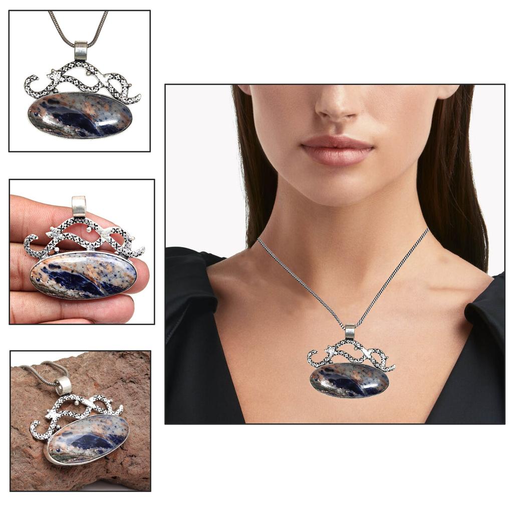 Anhänger Sodalith Silber Edelstein Schmuck Handarbeit vergoldet Sterling Natur