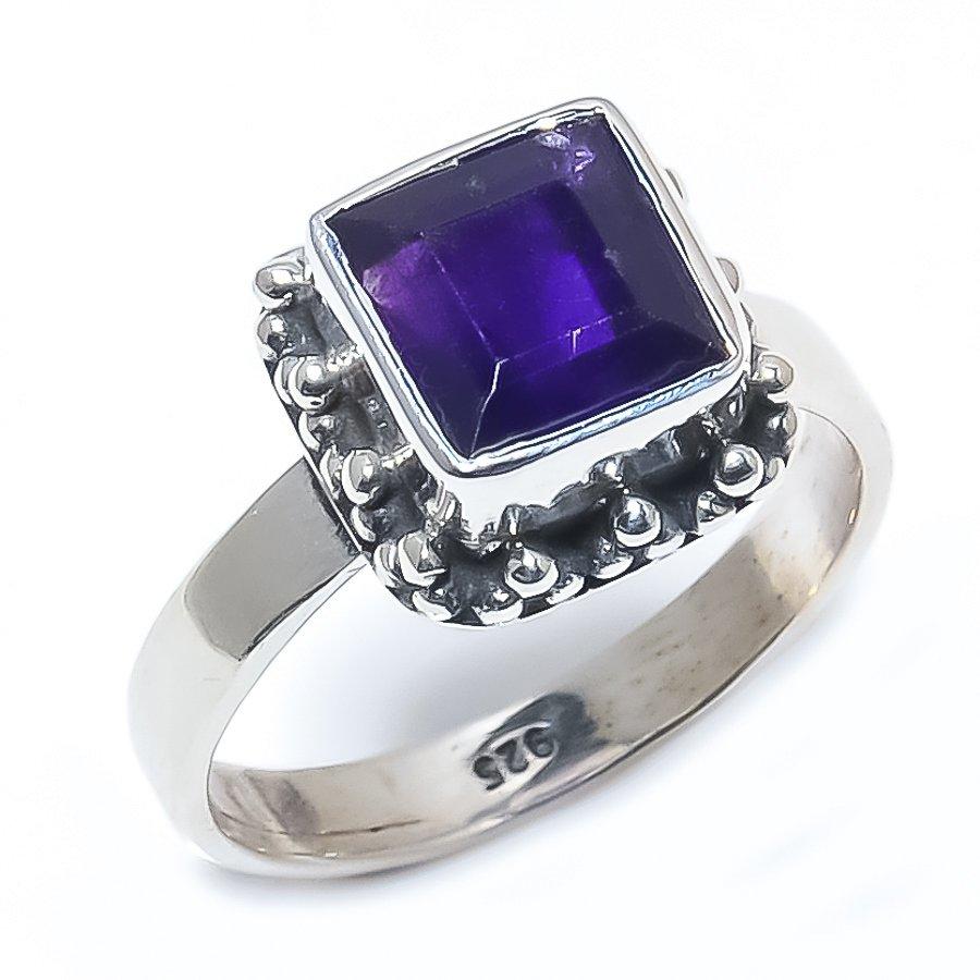 Natural African Amethyst Gemstone Handmade 925 Solid Silver Gift Ring S.7 q0K30