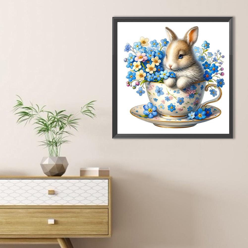 Králík a květiny 5D DIY sada malování diamantovými kamínky s plným vrtákem (kulaté) pro domácí dekoraci