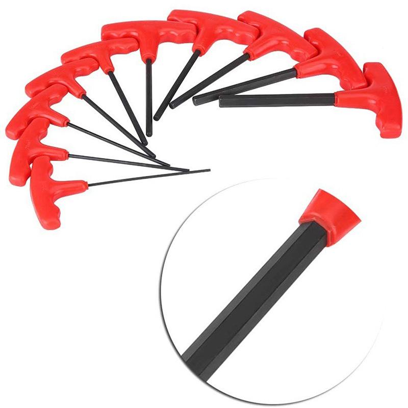 10pcs/Set T-Handle Hex Key Wrench Set Metric Or Imperial Sizes With Convenient Storage Stand Multifunctional Hand Tools Set
