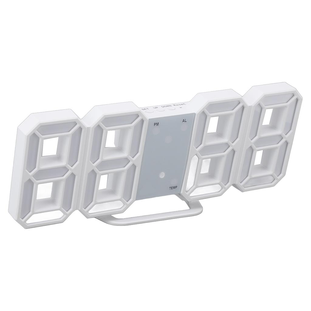 3D LED Digital Clock Time Temperature Display Night Light Alarm Function White 3D Digital Clock for