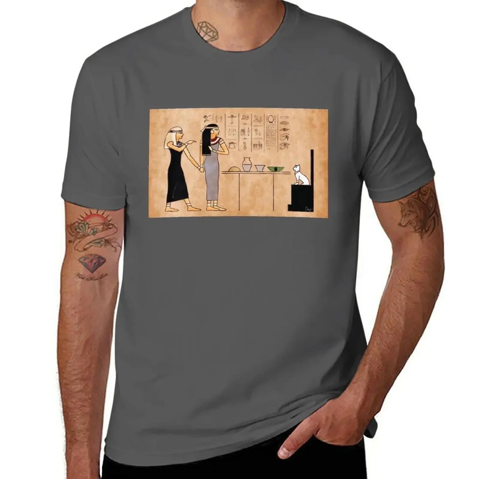 Woman yelling at cat in ancient Egypt T-Shirt animal prinfor boys tops mens graphic t-shirts big and tall XXXXL