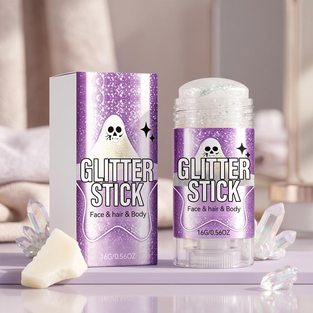 Glitter Powder Makeup Stick Brightening Halloween Elf Makeup Stick, Easy to Apply, No Scattered Powder, Fine Glitter