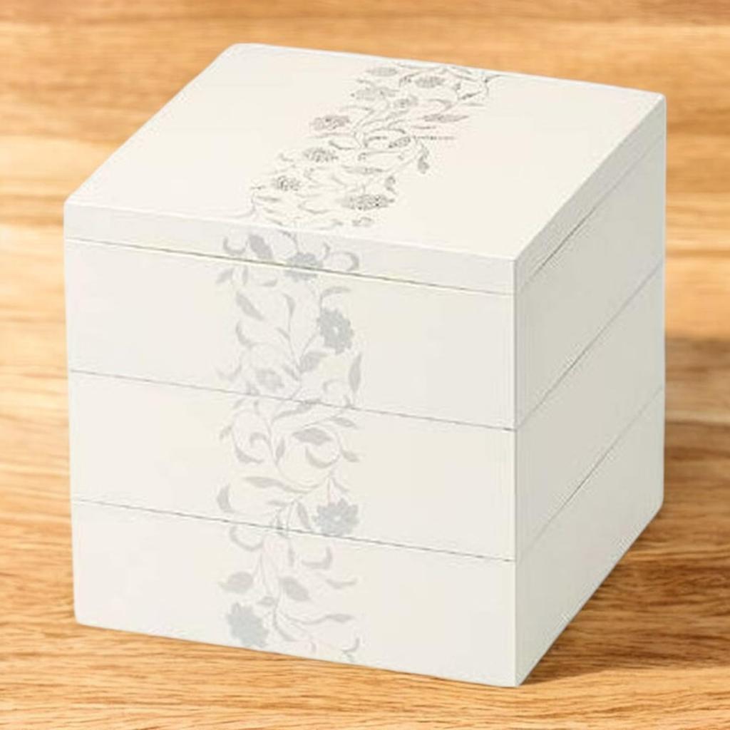 Lacquerware Bento Art White Made in Japan J-kitchens Box, Deco, 5.5-inch, 3-Tier, (1 Box), 16cm, Resin,