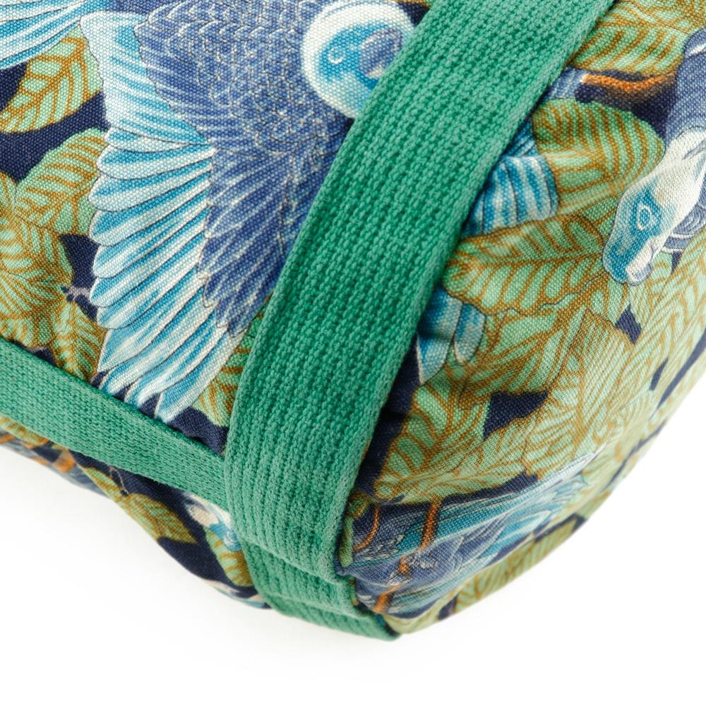 Hermes One Belt Shoulder Bag Botanical Pattern Bird Pattern Vintage Green Cotton Women Used