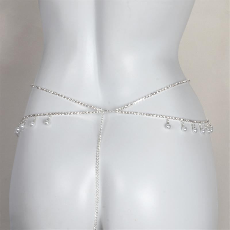 Elegant Two Strand Imitation Pearls Belly Chain With Dangling Fringes For Party And Wedding