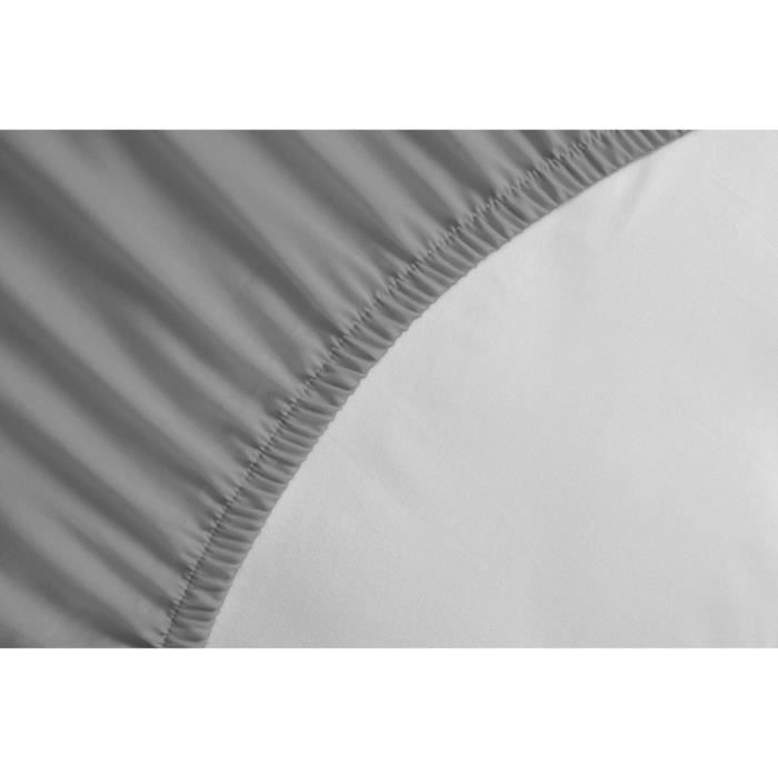 Drap housse uni 100% coton - Bonnet 25cm - Gris clair - 160x200 cm