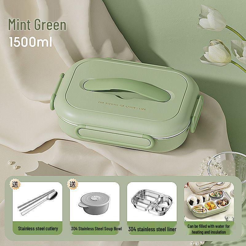 Insulated Ceramic & Stainless Steel Bento Box: Microwave-Friendly Lunch Box for Office & School, Divided for Easy Meal Storage.