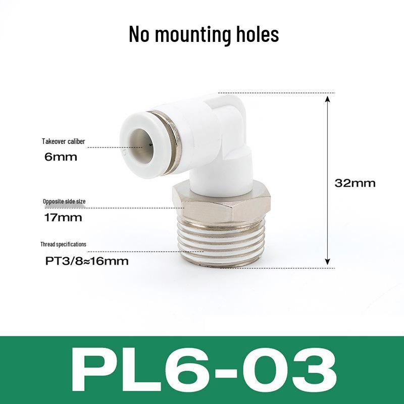 Premium White Male Thread Elbow PL8-02 Pneumatic Connector, 4-M5/6-01/10-03/12-04 Air Tube