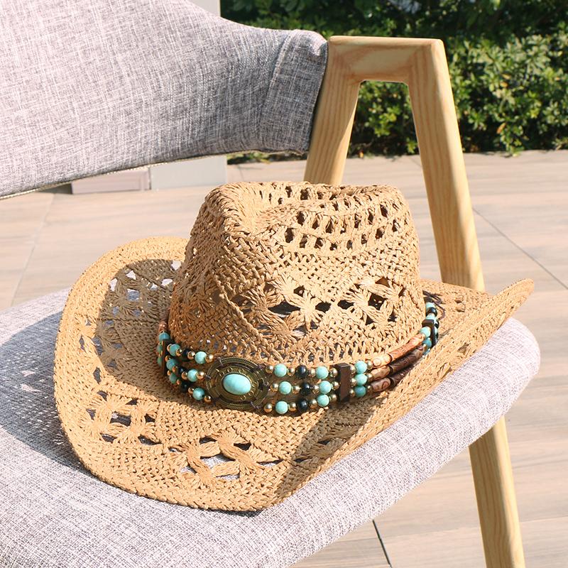 Hot-selling Summer Hollow Straw Weaving Western Cowboy Hat Sunscreen Sunshade Jazz Top Hat Men's and Women's Fashion Versatile