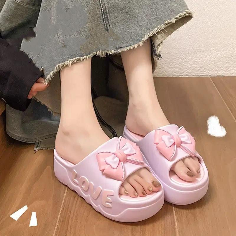 Papuci cu fundă roz albă Femeie cu platformă înaltă Șlapi EVA Sandale de designer Saboți de plajă Pantofi cu înălțător pentru femei