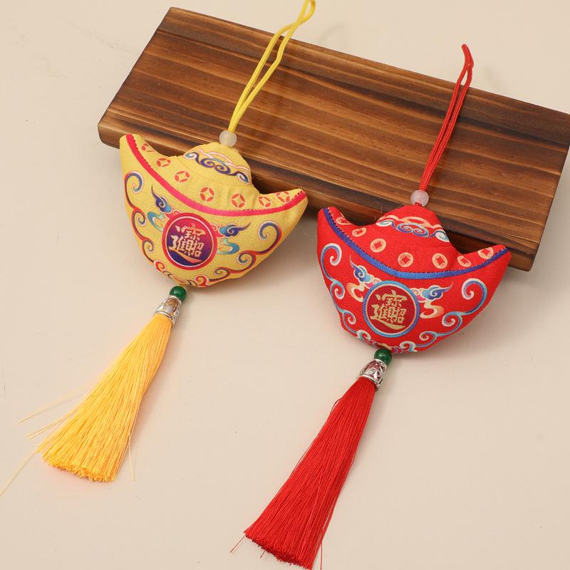 Retro Dragon Boat Yuanbao Sachet Charm - New Year Pendant Brocade Bag Purse