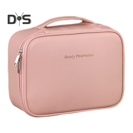 

Косметичка со съемным отделением для кистей для макияжа, вместительная, с несколькими отделениями, водонепроницаемая застежка-молния, органайзер для косметики для путешествий, деловых поездок светло-розовый