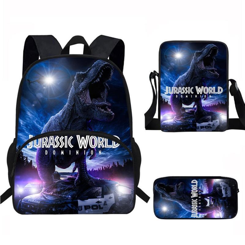 Kids Dinosaur Backpack Set Elementary School Oxford Fabric Ergonomic Back Support Breathable Lightweight 3-Piece Kit